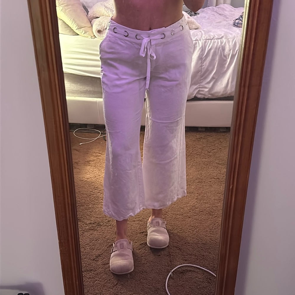 Trendy White Linen Wide Leg pants Sz 8